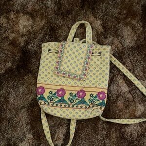 Cream and Purple Backpack with Floral Accents